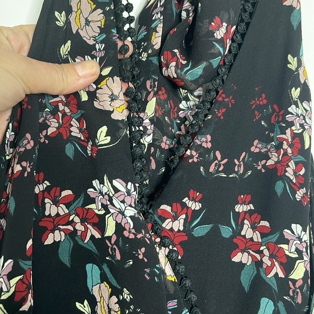 Nicholas Black Floral Print Silk Cold-Shoulder Bell Sleeve Midi Dress Size 8 - Picture 4 of 14